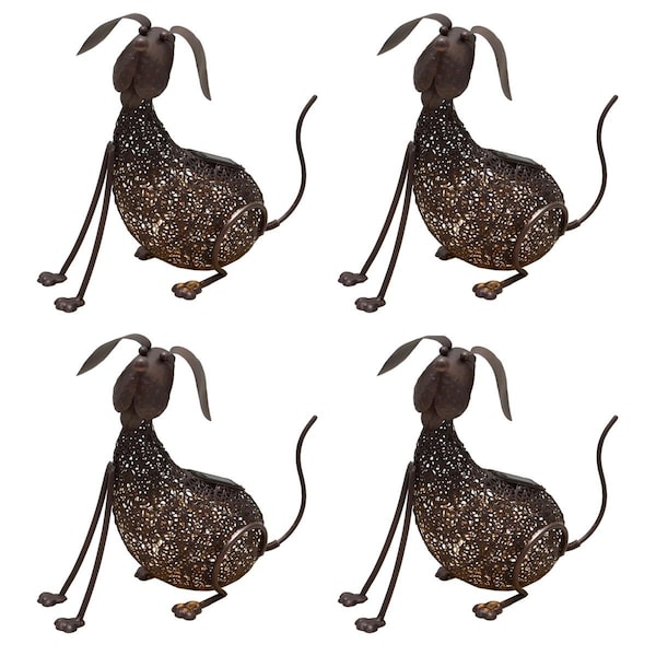 Pisos 14.2 in. Steel Garden Dog Metal Puppy Sculpture Statue w/Solar Light & Ground Stake, Bronze, 4PK PI2479244 - main